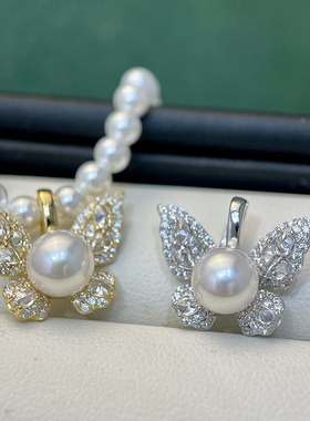 S925纯银精工蝴蝶珍珠吊坠项链