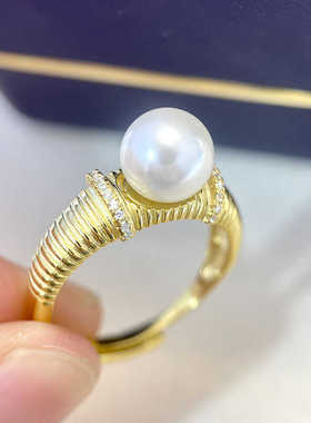 螺纹镶钻戒指空托S926纯银小众