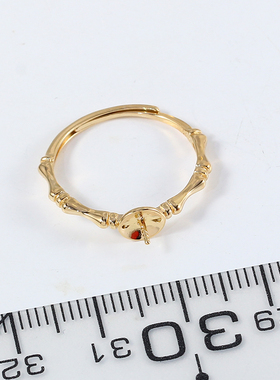 DIY珍珠配件 S925纯银光板竹节戒指空托配件 百搭简约高级感开口