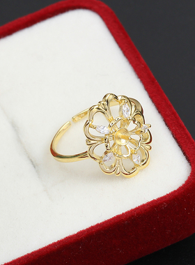 复古花型珍珠戒指开口空托