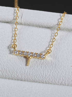 DIY珍珠配件新款S925纯银平衡木镶钻项链耳钉空托套装百搭通勤