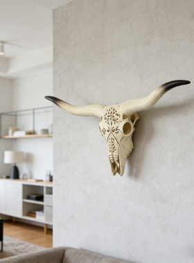 波西米亚风镂空牛头骨墙面装饰欧侘寂风民宿客厅玄关高级感挂饰