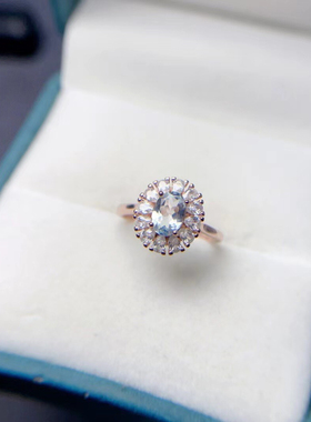 天然海蓝宝戒指925纯银镶嵌宝石活口可调节指环女