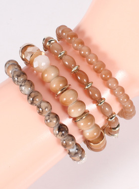 旅游手镯欧美新款波西米亚扇贝水晶手链复古女士多条串珠民族手饰