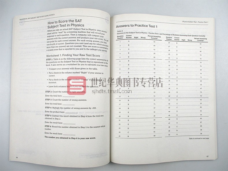 官方科目学习指南 物理学 英文原版考试书 The Official SAT Subject Test in Physics Study Guide SAT 进口英语书籍