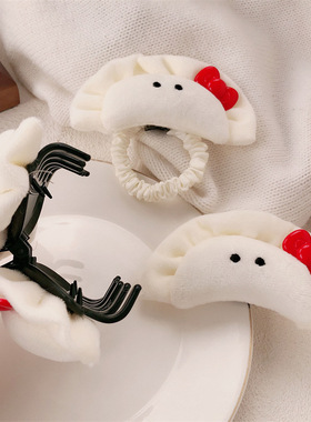 可爱毛绒红色蝴蝶结饺子发夹女刘海侧边夹春节发抓后脑勺盘发夹女