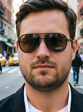 大脸男士偏光墨镜茶色加宽超轻太阳镜蛤蟆镜TR90飞行员双梁黑色片