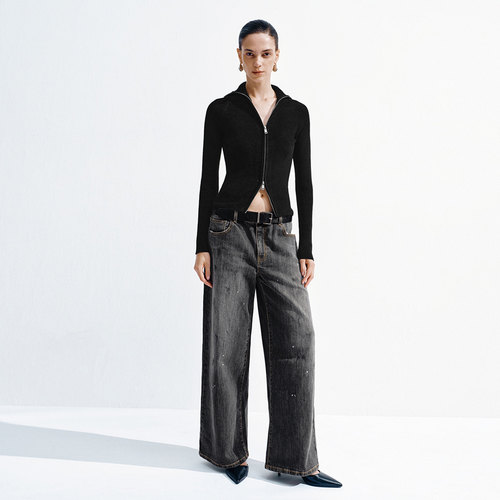 UR国内代购2025冬季女装复古泼墨阔腿水洗阔腿牛仔长裤UWJ850107 - 图2