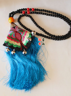 睿雨添香民族工艺品特色项链云南韵味手工绣片流苏项链多色毛衣链