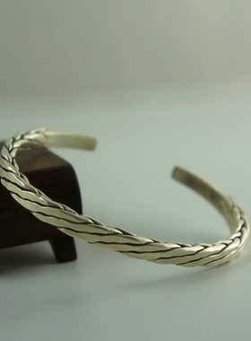 泰国清迈风990足银编织男士手镯