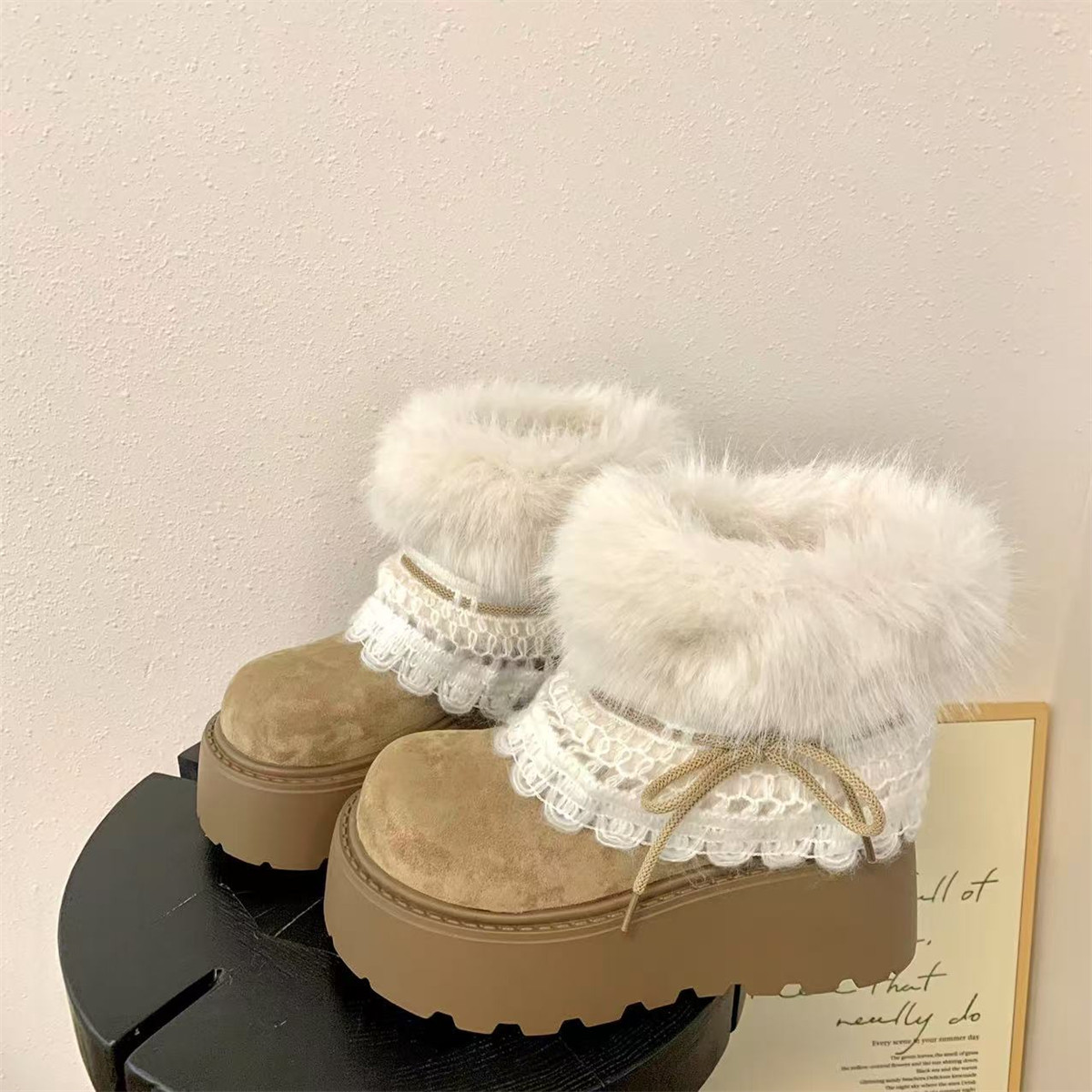 2025冬季爆款雪地靴女厚底增高7CM小个子显瘦气质ins潮毛茸茸短靴,淘宝优惠券,粉丝福利购,淘宝优惠卷