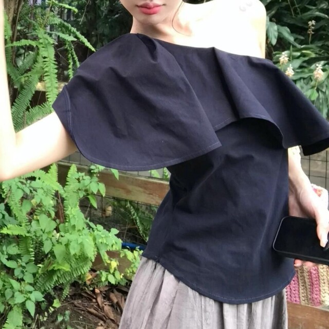 French Pure Desire Hot Girl Off-Shoulder Ruffled Sleeveless Shirt