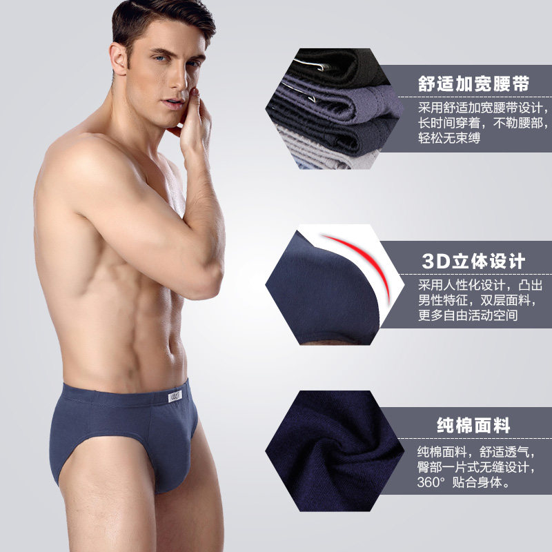 浪莎男士秋季纯棉三角裤中腰头短裤 浪莎男三角内裤