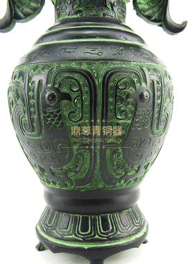仿古青铜器双凤瓶家居装饰摆件凤纹瓶工艺品礼品博古架大堂办公室