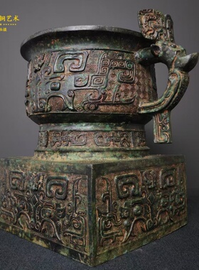 仿古青铜器簋盆家居摆件艺术收藏工艺品复古装饰别墅公司大堂