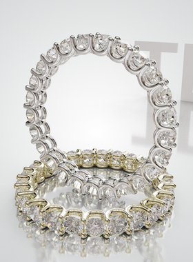 壹钻18K金满圈圆钻排镶戒轻奢小众设计感婚戒可定制百搭食指戒