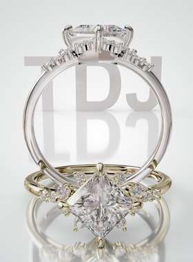 壹钻18K金公主方轻奢婚戒定制