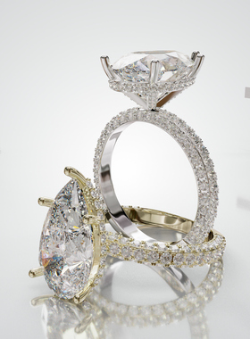 18K金水滴主石五爪镶围镶满戒轻奢小众设计婚戒可定制百搭食指戒