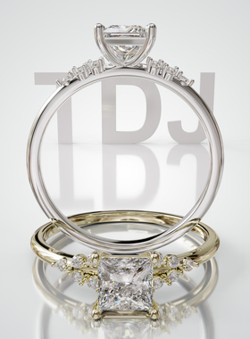 18K金公主方主石轻奢婚戒定制