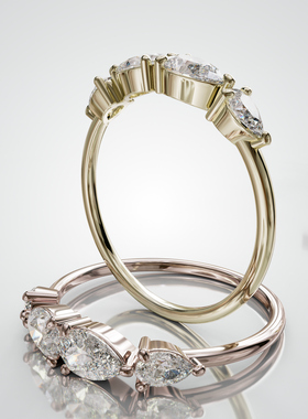 壹钻18K金水滴宝石簇拥三石戒指