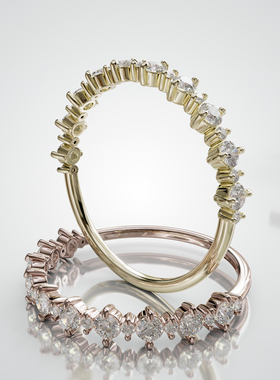 壹钻18K金圆形宝石皇冠排镶戒指