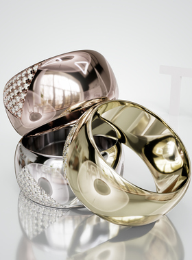 18K金圆石微镶三角宽版戒定制