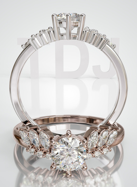 18K金轻奢马眼围镶婚戒可定制