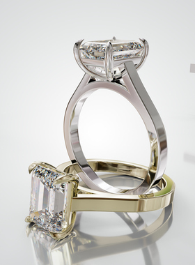 18K金小八角形主石四爪半包镶戒轻奢小众设计感婚戒可定制食指戒