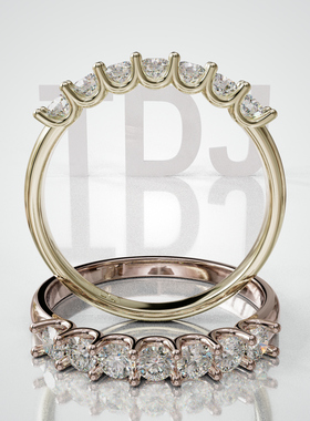 壹钻珠宝18K金圆形宝石排镶戒指