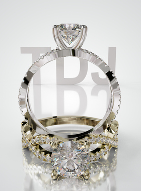 18K金双层交织满镶主石婚戒