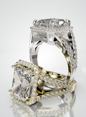 18K金长方小八角形主石围镶分臂戒轻奢小众设计婚戒可定制食指戒