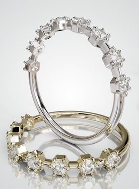 18K金六边形镶座圆形宝石排戒