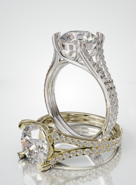 18K金圆形主石四爪镶交叉臂双排戒轻奢小众设计感婚戒可定制百搭