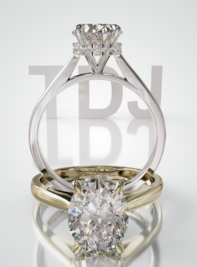 18K金椭圆主石伴镶定制婚戒