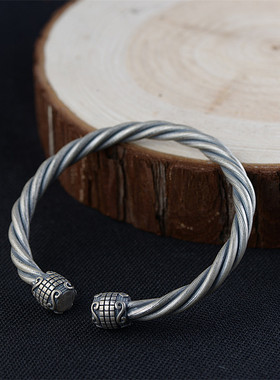 足银990手镯复古泰银工艺编织银手环男女款时尚古典镯子