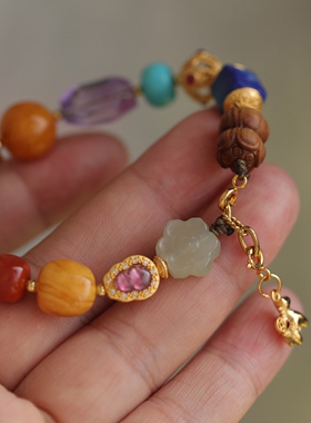 高端定制天然翡翠经典回纹桶珠天然青金石南瓜珠鎏金葫芦南红63