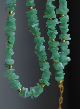 天然翡翠A货碎银子项链超美的翠色水润的料子搭配纯银鎏金扣