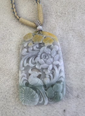 天然缅甸俏色翡翠精工雕刻喜上眉梢吊坠精致大气高端品质大块牌子