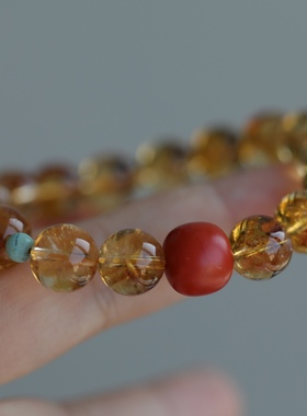 高端定制天然黄水晶手链成色浓郁晶体也是超美的天然满色满肉南红