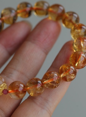 高端定制天然巴西黄水晶多圈有成色有晶体搭配纯银鎏金镶嵌和田玉