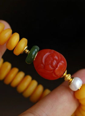 女天然蜜蜡南红淡水珍珠高端定制