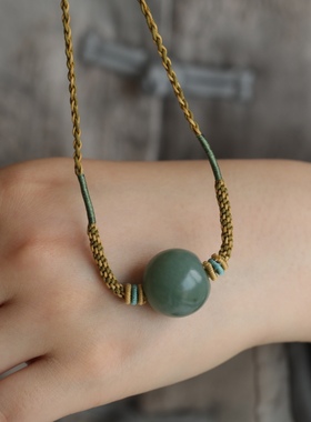 天然和田玉且末料锁骨链搭配手工绳项链古朴典雅有韵味