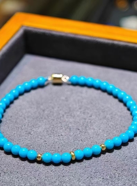 美松小米珠手链搭配18K金扣子和金珠可出地大证书现货只有一条