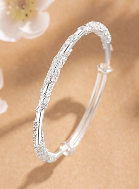 银手镯9999纯银实心十二花神繁花