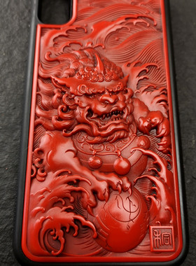 大漆漆雕雕漆剔红 风生水起 漆器手机壳iPhone6/7/8Plus/11/12MAX