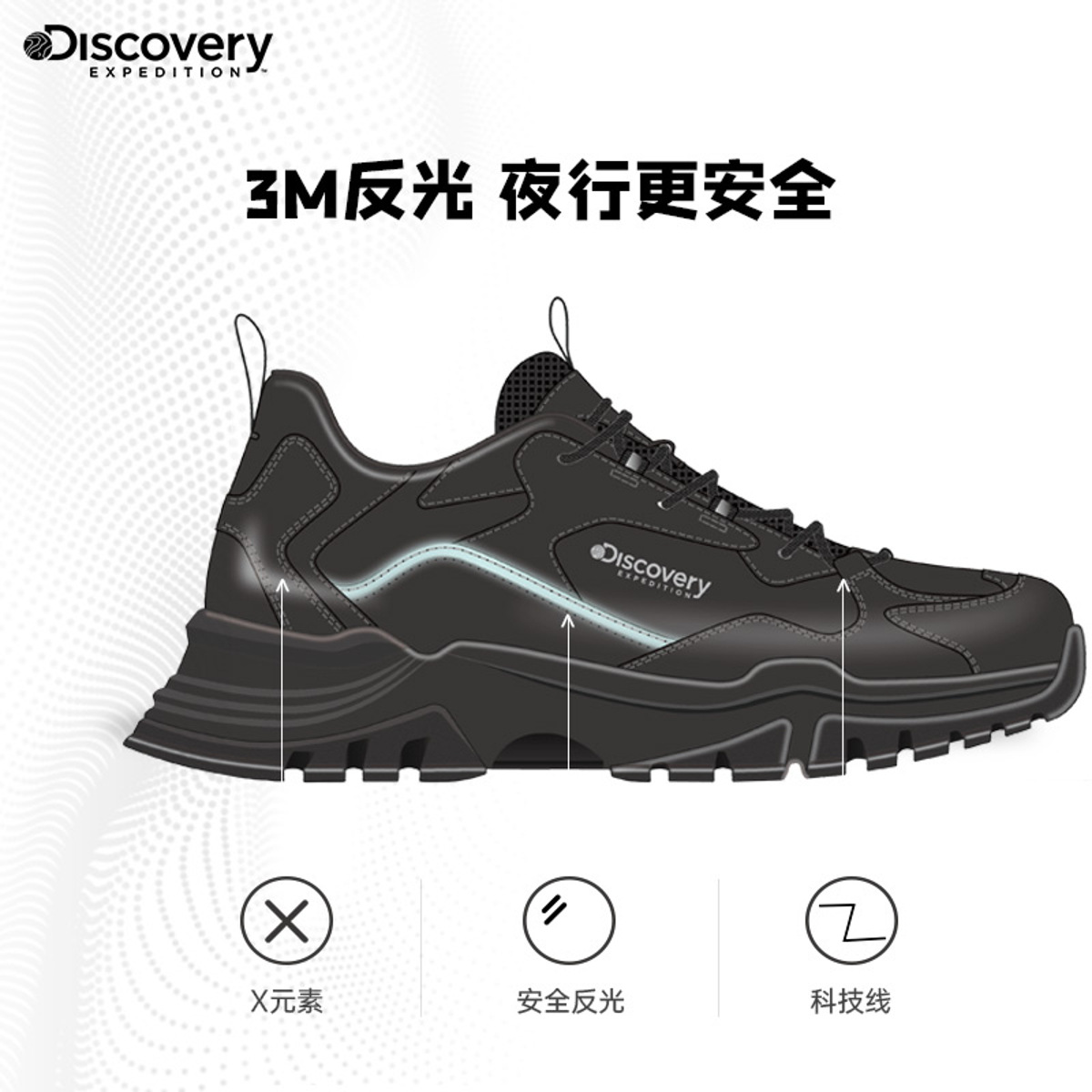 Discovery老爹鞋女鞋反光休闲鞋韩版时尚复古厚底增高鞋运动鞋男-图2