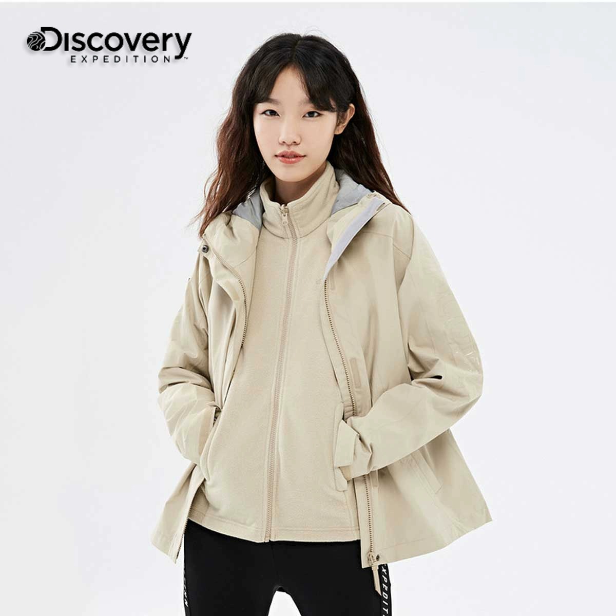 Discovery冲锋衣女三合一春秋户外防风防水夹克旅游外套登山服-图2