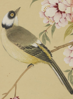 清代邹一桂碧桃春鸟图工笔花鸟图复制品高清艺术微喷画心临摹画稿