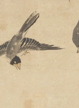 清禹之鼎桐禽图水墨花鸟人物图复制高清艺术微喷绢本画心临摹范本