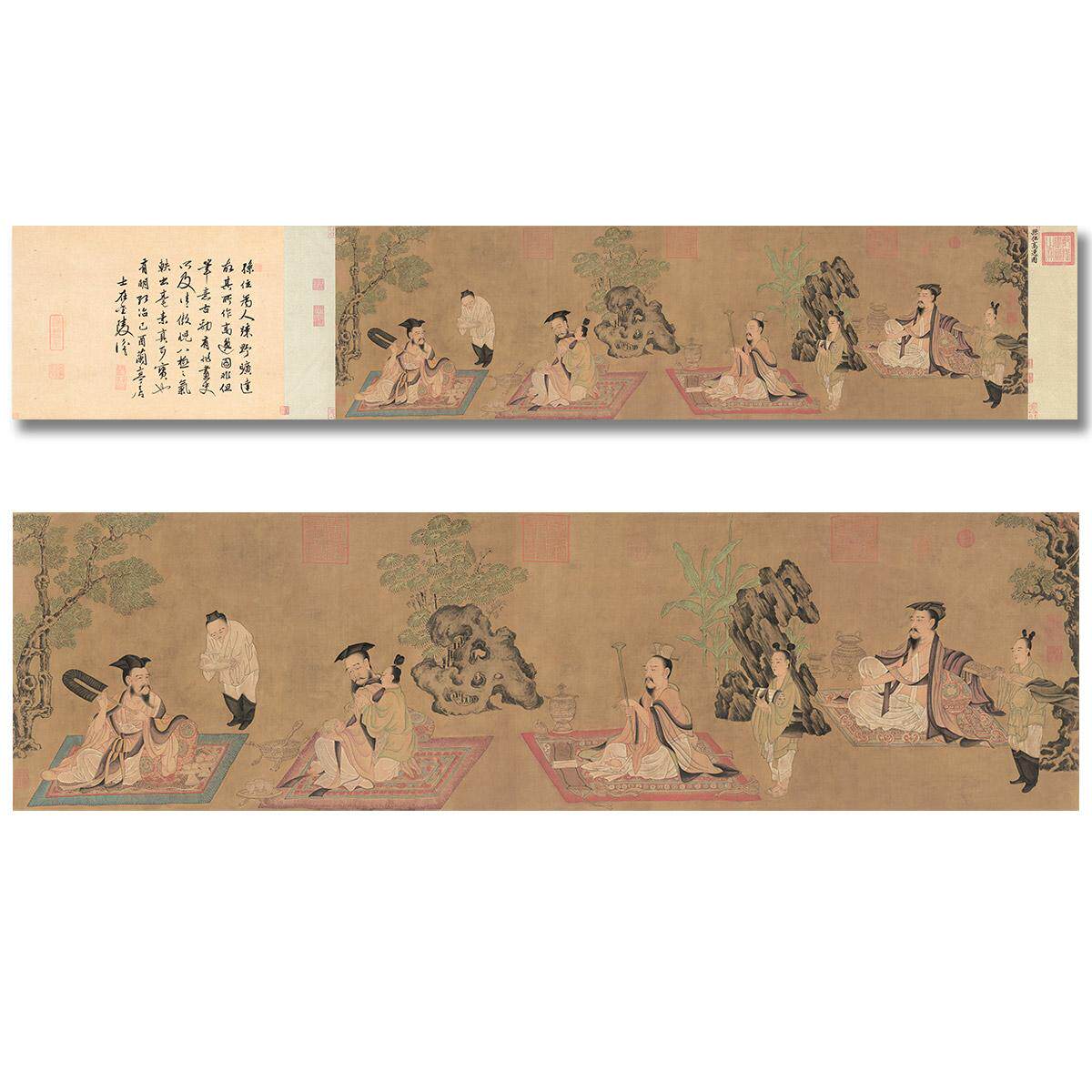 唐孙位高逸图竹林七贤图国画名家真迹复制画芯高清微喷临摹范本